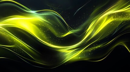 Poster - Bright Yellow Abstract Waves Flowing Smoothly Against a Dark Background, Creating a Dynamic and Energetic Visual Effect