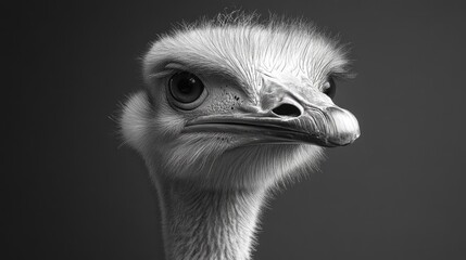 Aufkleber - Monochrome portrait of an ostrich showcasing its distinct features and textures in a striking isolated composition