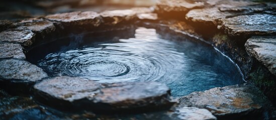 Poster - Serene natural hot spring with smooth stone surround creating a tranquil atmosphere for relaxation and rejuvenation in nature
