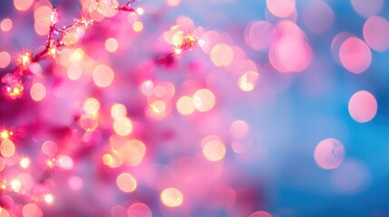 Poster - Soft pastel bokeh background in pink and sky blue hues creating a dreamy and whimsical atmosphere perfect for festive designs