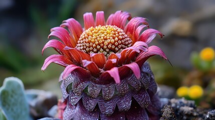 Poster - Stunning close-up of a vibrant desert flower displaying intricate petal details and rich colors in a natural outdoor setting