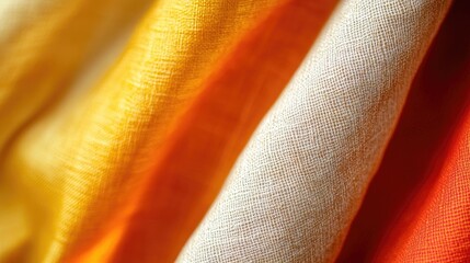 Aufkleber - Textured fabric background with soft drapery in warm yellow, orange, and neutral tones creating a vibrant and inviting ambiance