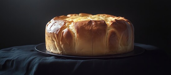 Poster - Festive Panettone Traditional Italian Sweet Bread Decorated for Christmas Celebrations with Dark Background