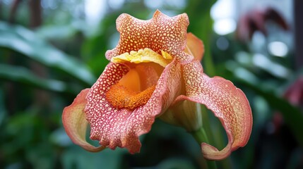 Aufkleber - Vibrant orchid flower showcasing intricate patterns and colors in a lush botanical setting. Perfect for nature and floral themes.