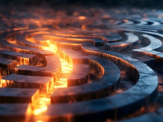 Poster - Intricate Patterns of Flowing Lava Highlight Structural Details of a Modern Maze Formation that Glows with Warm, Fiery Light in a Mysterious Environment