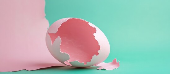 Aufkleber - Surreal eggshell shape on emerald backdrop with torn pink paper showcasing creativity and artistic minimalism in object design