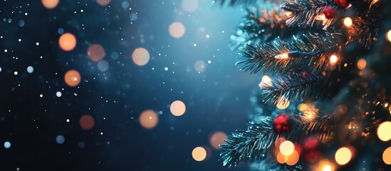 Poster - abstract new year holiday backdrop featuring bokeh lights and a softly illuminated christmas tree in