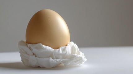 Aufkleber - Ostrich egg delicately placed in a diaper on a minimalist white background highlighting unique textures and colors.
