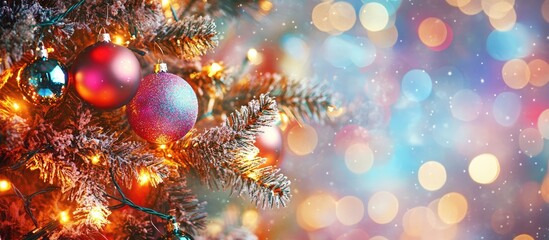 Poster - New Year abstract background with colorful bokeh lights and holiday decorations creating a festive atmosphere and blurred illumination effects
