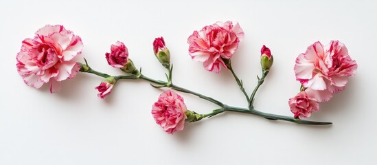 Aufkleber - Perennial carnation flowers in pink hues arranged gracefully on a white background for floral design and decoration concepts