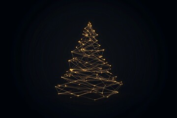 Poster - A modern abstract Christmas tree design made of simple golden lines
