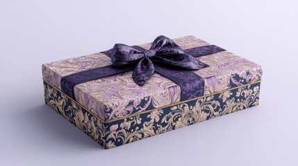 Poster - Elegant decorative gift box with intricate design and bow on neutral background perfect for holiday or special occasions.