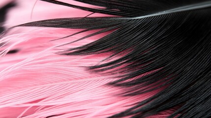 Poster - Pink and Black Feather Textures with Detailed Close Up for Artistic and Fashion Backgrounds