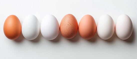 Aufkleber - Colorful decorated eggs in a flat lay arrangement on a clean white background ideal for Easter or spring-themed designs and presentations
