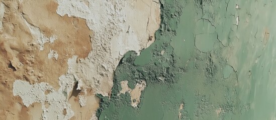 Poster - Weathered wall with peeling green paint highlighting home renovation and restoration efforts in aged architecture background