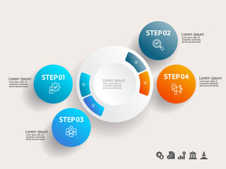 Wall Mural - simple circle infographics timeline business workflow background with business icon 4 steps for repo