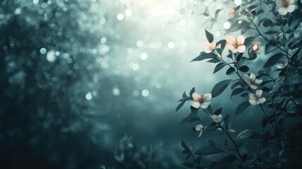 Aufkleber - Serene forest and flower bokeh background with soft focus textures ideal for nature-themed designs and artistic backdrops.
