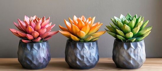 Aufkleber - Vibrant ornamental succulent plants in stylish pots ideal for enhancing contemporary home or office decor aesthetics.