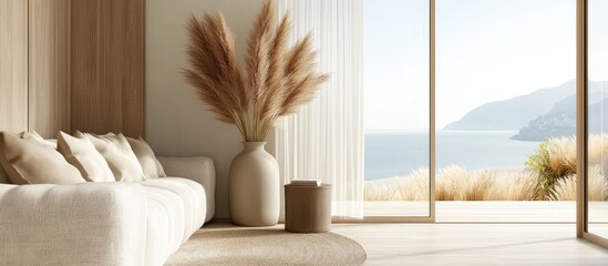 Aufkleber - Pampas grass centerpiece in a modern vase complimenting a serene minimalist interior with natural light and picturesque views
