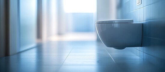 Poster - Modern bathroom toilet in soft focus creating an abstract minimalistic aesthetic with light and space highlighting contemporary design elements