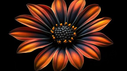Aufkleber - Vibrant Osteospermum Flower with Rich Orange and Black Petals Displaying Intricate Details and Contrast against a Dark Background