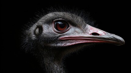 Aufkleber - Closeup of an ostrich head highlighting intricate details and expressive eyes against a dark background