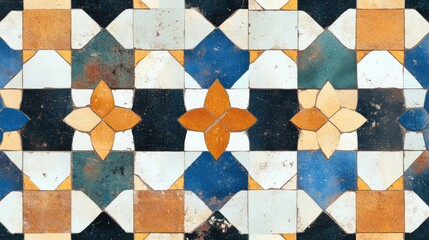 Aufkleber - Artistic Outdoor Mosaic Tile Pattern with Vibrant Colors and Geometric Design for Background or Backdrop Use