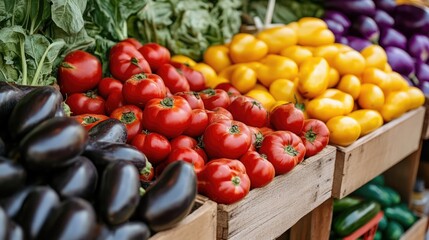 Aufkleber - Vibrant Variety of Fresh Vegetables in a Rustic Outdoor Garden Display