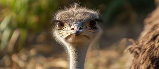 Aufkleber - Ostrich close-up portrait showcasing details of its face in a natural park environment