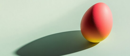 Poster - vibrant handmade easter egg casting a soft shadow on a light green background creating an artistic a