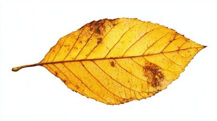 Aufkleber - Vibrant yellow autumn leaf showcasing intricate details of nature's seasonal beauty on a clean white background