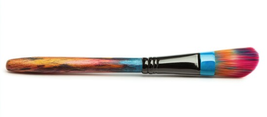 Aufkleber - Vibrant paintbrush with colorful bristles isolated on white ideal for showcasing art supplies and creative projects