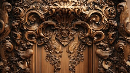 Poster - Intricately designed wooden door featuring detailed floral carvings and ornate embellishments showcasing craftsmanship and vintage elegance