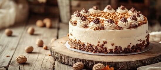 Aufkleber - Peanut cake beautifully displayed on a rustic wooden table ideal for festive celebrations and cultural gatherings