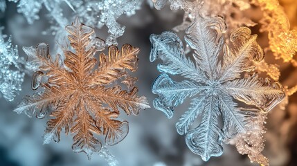 Aufkleber - Intricate frozen water droplets forming exquisite snowflake patterns on a cool winter background