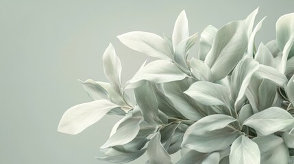 Poster - Elegant ornamental plant showcasing lush greenish-white leaves against a soft muted background perfect for nature-themed designs.