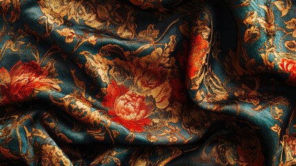 Aufkleber - Ornate floral fabric texture in rich colors perfect for backgrounds and decorative purposes in photography and design projects