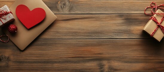 Aufkleber - Romantic setting with heart shaped envelope gift boxes on a rustic wooden table perfect for love notes and special occasions