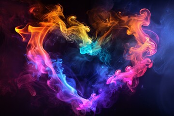 Poster - Swirling vibrant smoke creating a heart shape against a dark backdrop