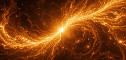 Poster - A brilliant central star emits a vivid swirl of golden energy against a dark cosmic backdrop filled with twinkling stars, creating a mesmerizing celestial display