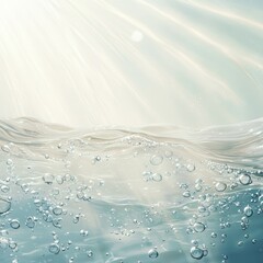 Poster - Beautiful Sunlight Shining Through Water Creating a Serene Underwater Atmosphere With Bubbles Rising to the Surface
