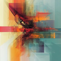 Poster - Abstract Artwork Showcasing Vibrant Colors and Geometric Shapes With Intersecting Lines and Textures in a Modern Design