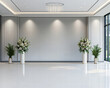 © AIPhoto - spacious, elegant interior featuring tall flower arrangements and modern chandelier, creating serene atmosphere