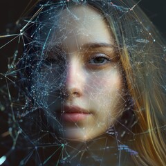 Poster - Exploring the Intersection of Technology and Humanity Through a Digital Portrait Illustrating Data Connectivity in a Modern Urban Setting