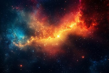 Poster - cosmic explosion of colors filling the night sky with brilliant hues of orange, blue, and yellow in 