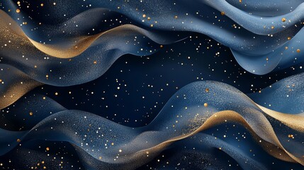 Aufkleber - Elegant Dark Blue and Gold Waves With Sparkling Particles Create a Rich Abstract Background for Design Projects and Digital Applications