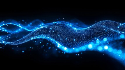 Poster - Digital Waves of Blue Light Create a Mesmerizing Visual Experience in a Futuristic Abstract Representation Reminiscent of Flowing Energy