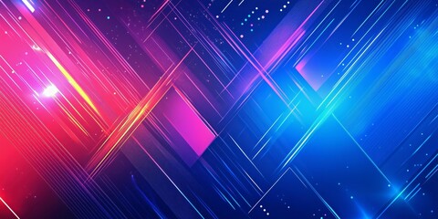 Wall Mural - dynamic composition of intersecting blue and pink lines with geometric shapes and glowing particles