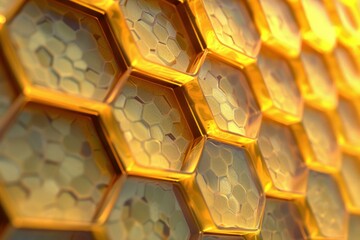 Poster - Golden honeycomb structure reflecting light, creating a visually appealing texture