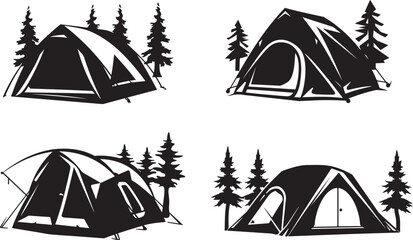 camping tents silhouette set vector illustration graphic